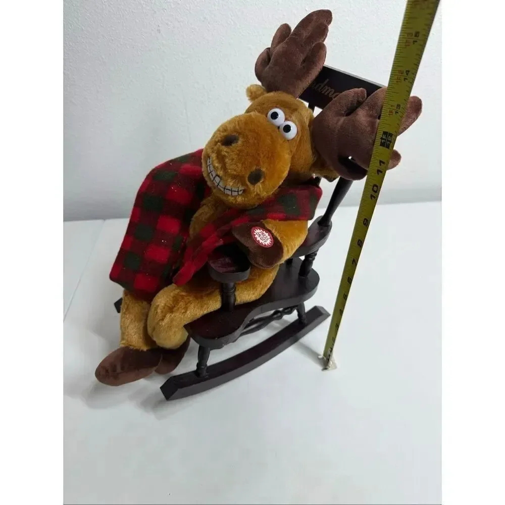 Dan Dee Animated Moose Plush in Grandma Wooden Rocking Chair Sings Christmas